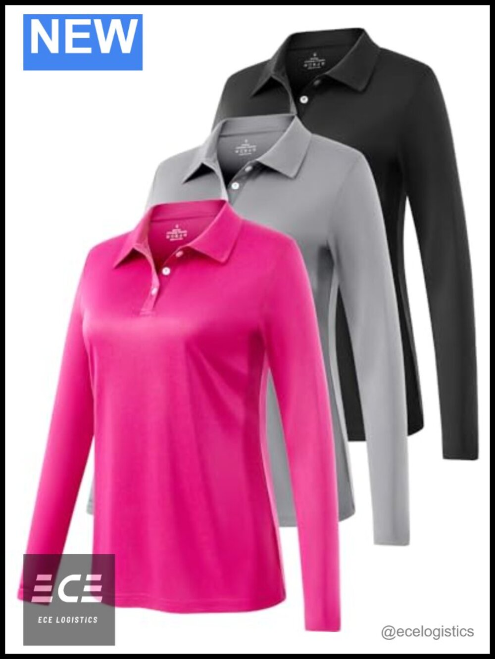 Long Sleeve Polo Shirt Moisture Wicking Quick Dry 4-Way Stretch Golf Top